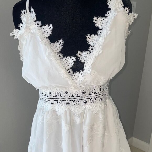 Fashion Nova Pants - Babydoll Coquette White Lace Embroidered Romper "Looking Sweet" Fashion Nova